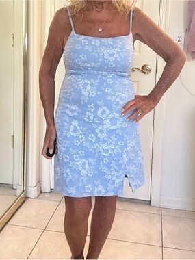 Spaghetti Strap Mini Dress in Light Blue Floral